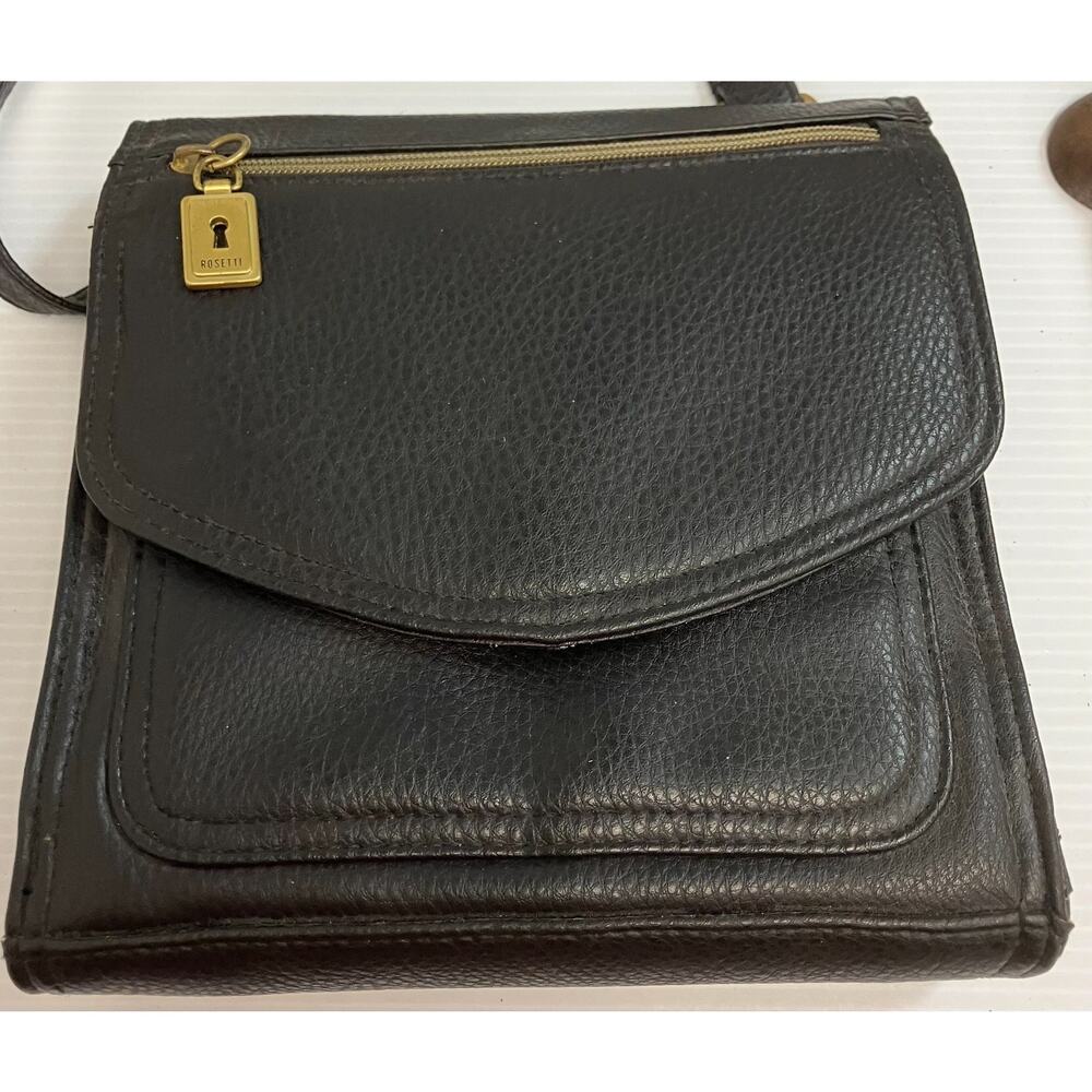 Vtg Rosetti Black Faux Leather Crossbody Bag NOC3258DT